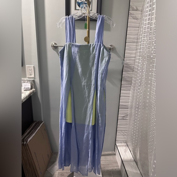 NWT By Anthropologie Lavender and Lime Square-Neck Slit Dress Sizes 6 & 8 - Picture 4 of 8